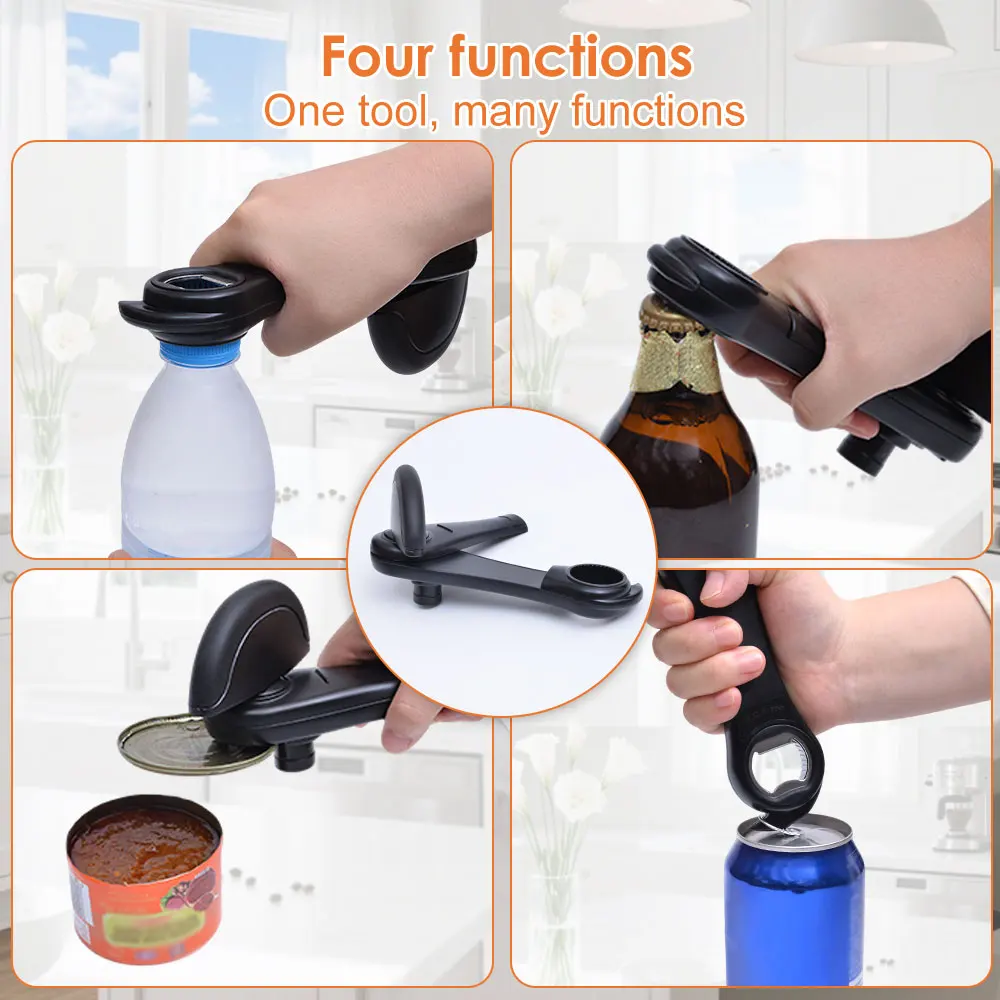 قطع آمنة من الفولاذ المقاوم للصدأ فتاحات علب يدوية متعددة الوظائف سهلة الاستخدام قاطع بدون شرائح فتاحة يدوية أدوات المطبخ المنزلية
