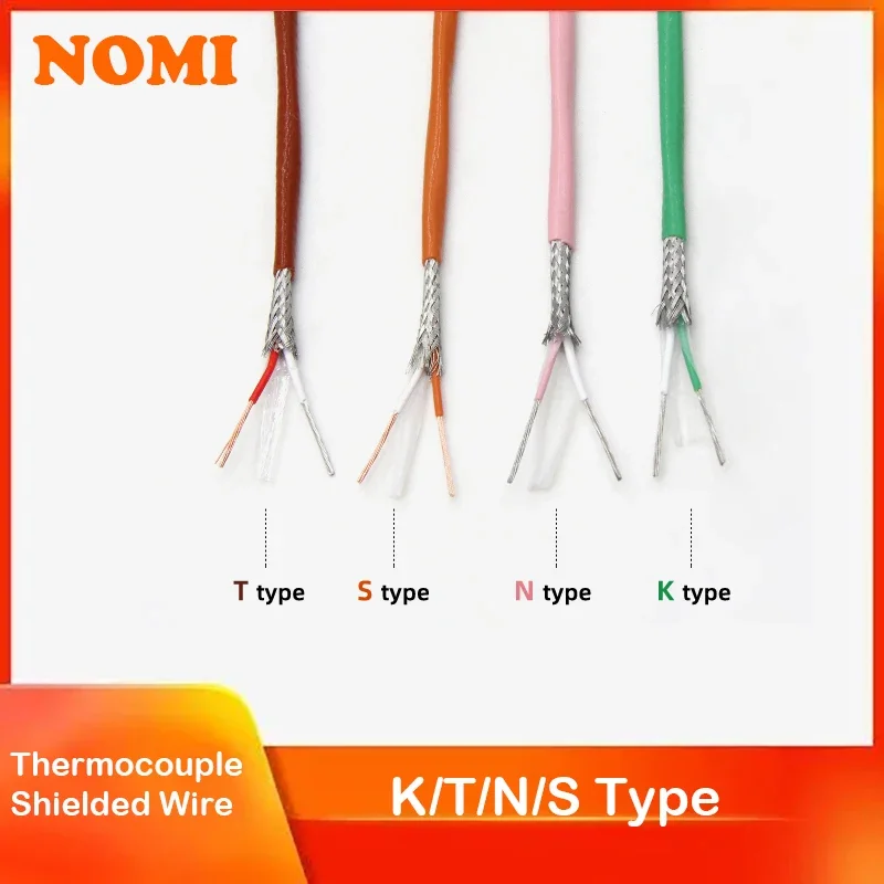 

1/5/10M K T N S Type Thermocouple Wire 2 Cores PTFE Insulator Shielded Line High Temperature Measuring Compensation Cable