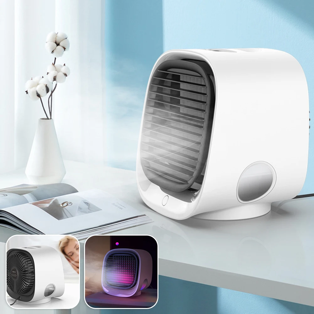 Mini Usb Fan,Desktop Mini Mist Cooler,3 Modes Ultra Quiet Portable Cooling Fan,With Colorful Night Light Air-Cooling Humidifier