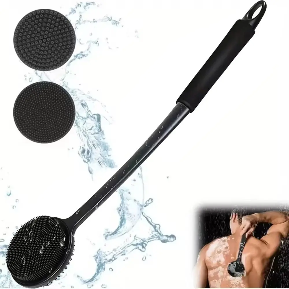 Long Handle Silicone Body Brush Soft Bristles Double-Sided Bath Back Scrubber Deep Cleansing Non-Slip Grip Exfoliating Brush