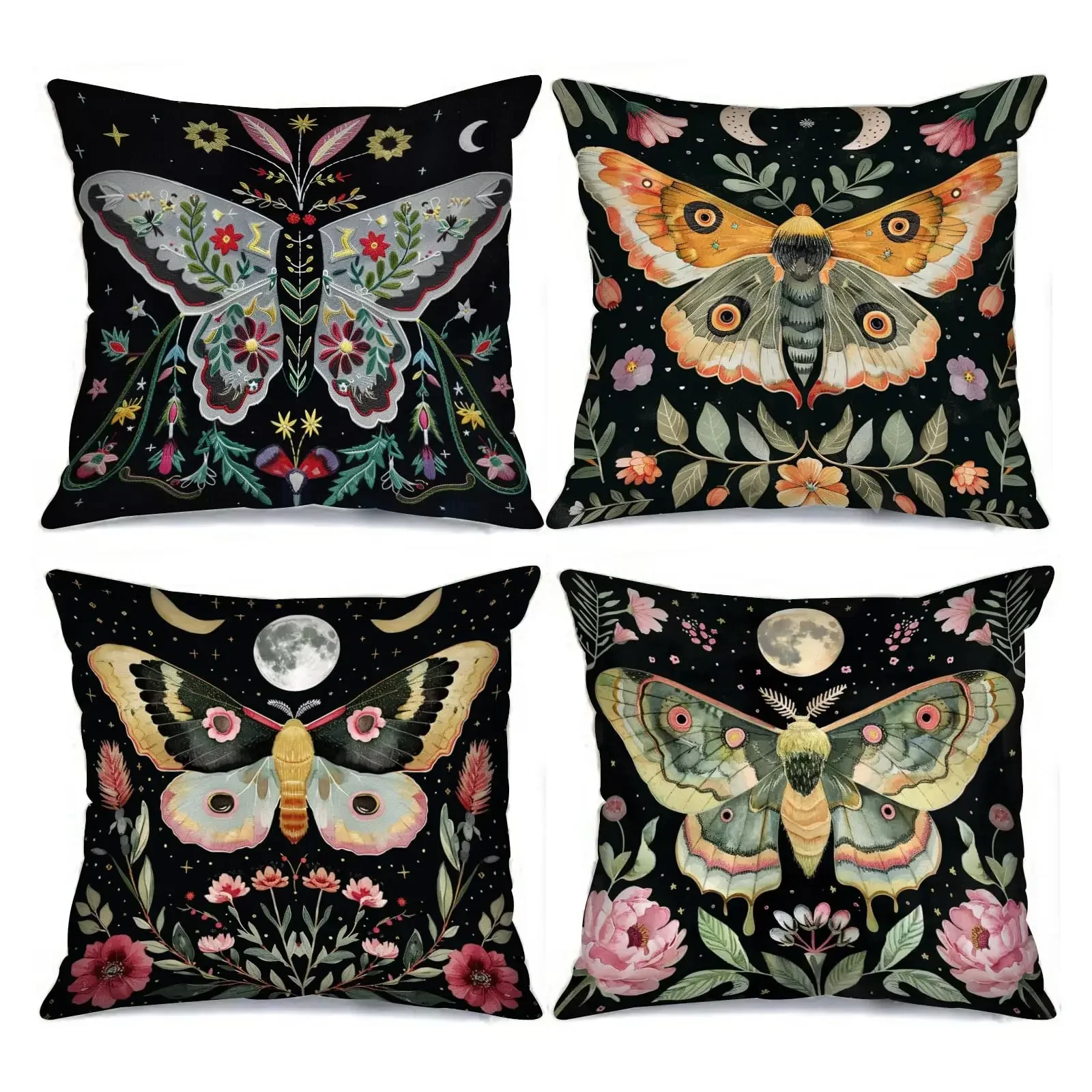 Home Decor Enchanting Moth Floral Patterned Pillow Covers Pattern Cushion Cover Suitable For Sofa Bedroom Car Pillow Cover