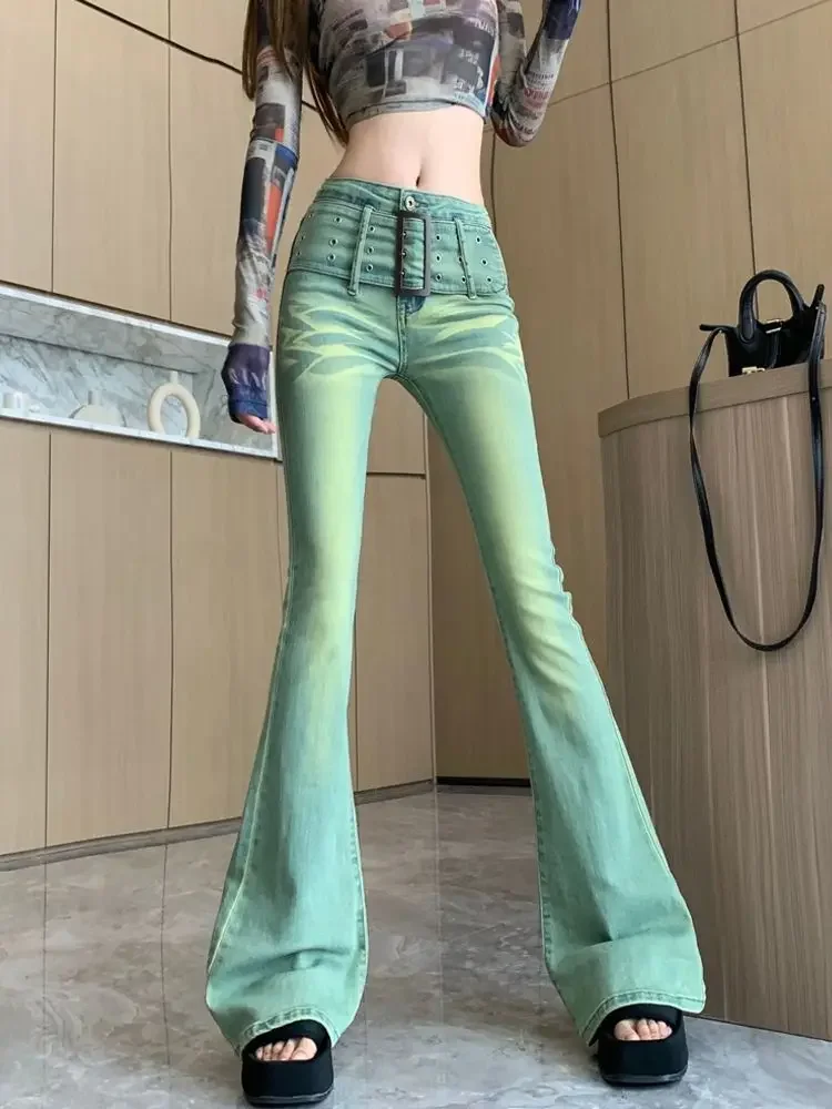 

Облегающие женские расклешенные джинсы, узкие синие ковбойские брюки-клеш для женщин с заниженной талией, оптовая продажа, эстетические брюки-клеш XT734