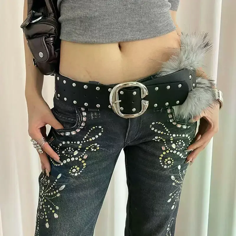الراقية فو الفراء المرقعة حزام عريض للنساء الثقيلة الشرير ريترو ستايل برشام حزام خصر مع تنورة حزام البنطال الجينز