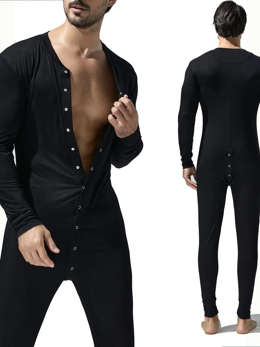 Tauwell Men Long Sleeve Button Down One Piece Pajamas Romper Full Body Jumpsuit Sleepwear Homewear Mens Onesie