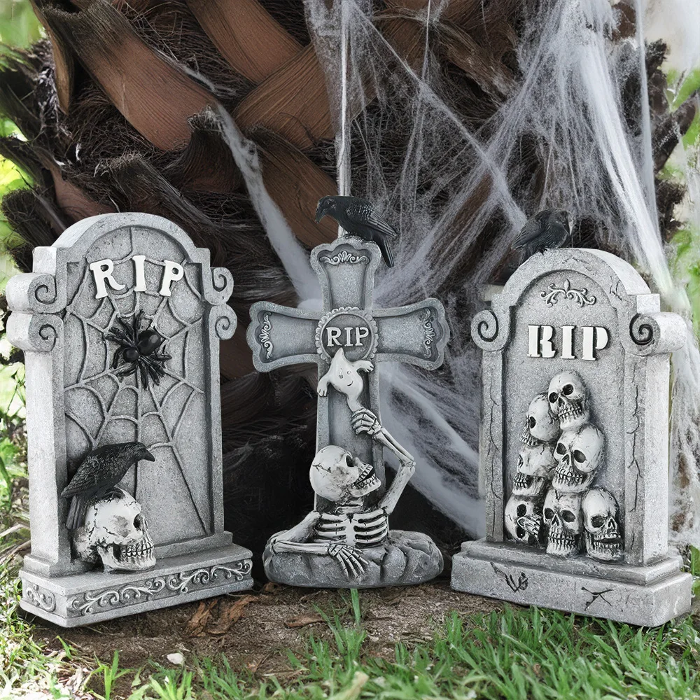 

Halloween Tombstone Decoration Resin Decor Yard Signs Stakes Scary Skeleton Gravestones Yard Lawn Outside Home Garden Decor