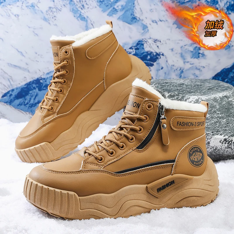 

Men's Winter Boots Warm Waterproof Non-Slip Plush Sneakers Shoes - Winter Slippers Male Tenis Boots