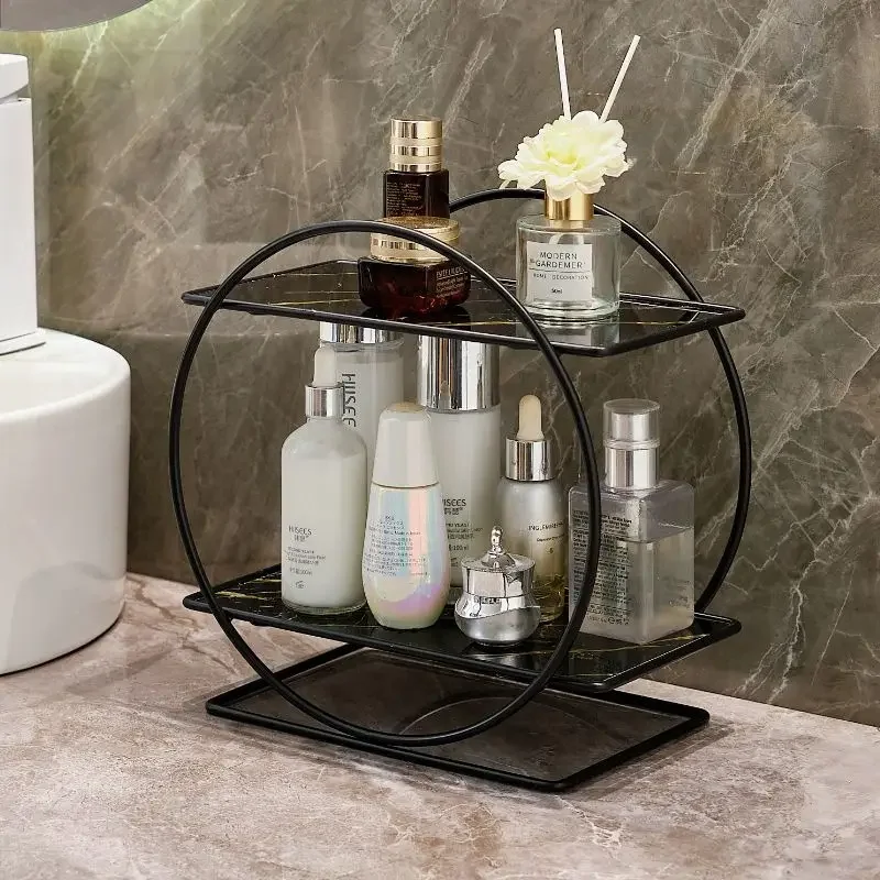 UV Plate Wrought Iron Frame Storage Rack Ornaments Home Skincare Products Cosmetics Holder Decoration Bathroom Toiletries Shelf