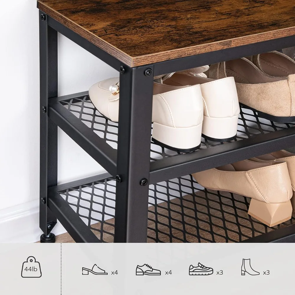 Hall Tree Entryway Storage Bench, Coat Rack Shoe Bench, Shoe Rack Organizer with Coat Hooks, 3-in-1 Design