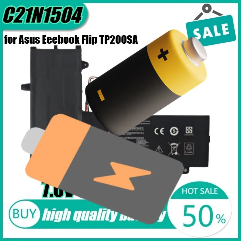 

7.6V 38Wh 5000mAh C21N1504 Laptop Battery for Asus Eeebook Flip TP200SA TP200S E205SA TP200SA3050 0B200-01710100