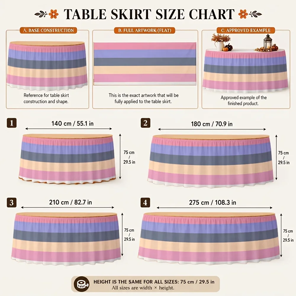 One table skirt tablecloth with printed polyester, featuring a modern, minimalist, soft pastel stripe design.