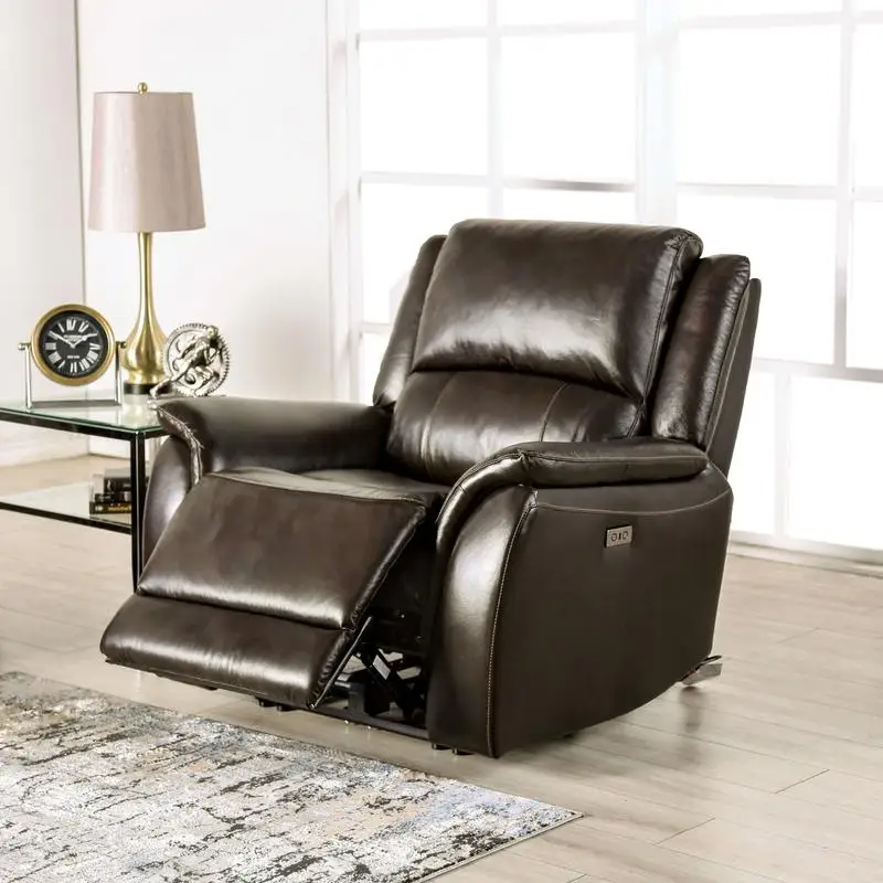 

Transitional Style 1-Pc Power Recliner, Fully Upholstered, Pillow Top Arms, Espresso Finish for Living Room Use