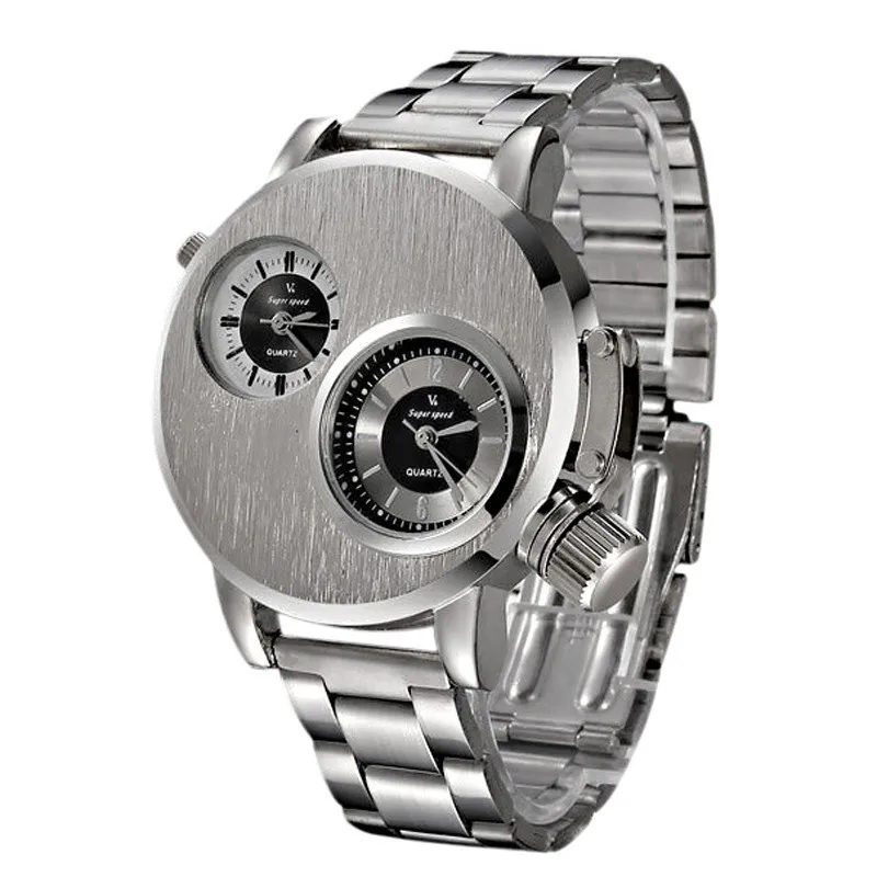 V6 Men's Double Dial Steel Watch - Silver - usage example