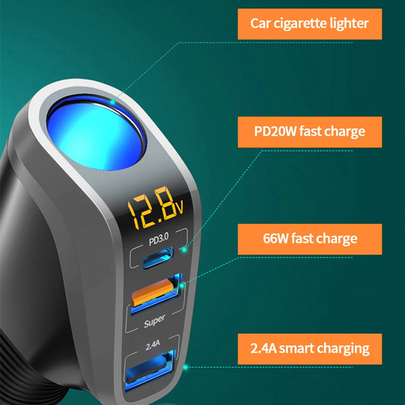 BLALION 180W USB Car Charger Super Fast Charging QC3.0 PD 66W Quick Charge Cigarette Lighter Socket For iPhone Xiaomi Samsung