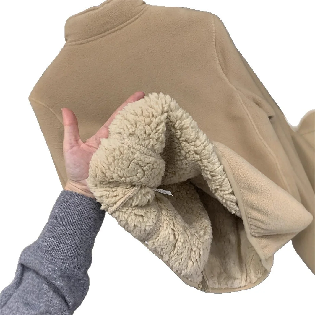 

Двухслойное мужское пальто из бархатного воротника-стойки в стиле ретро Fce Lamb с воротником-стойкой, теплый остров Sle, длинное пальто све