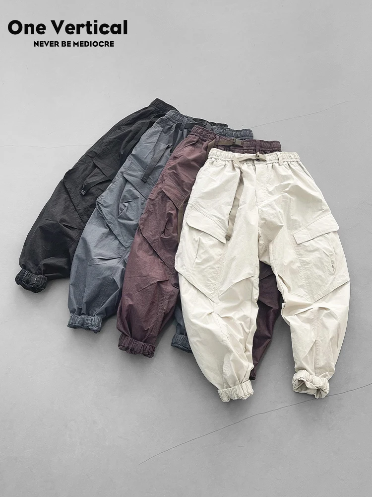 

Мужские летние тонкие рабочие брюки в японском ретро-стиле, свободные, широкие, быстросохнущие, с множеством карманов, повседневные, длинные, с манжетами