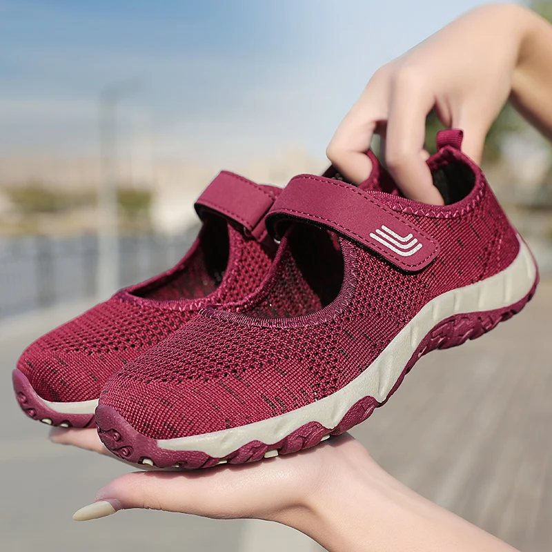 Summer Non-slip Soft Mother Sneakers Breathable Walking Mesh Travel Casual Shoes Women\'s Comfortable Lightweight Flat Sneakers