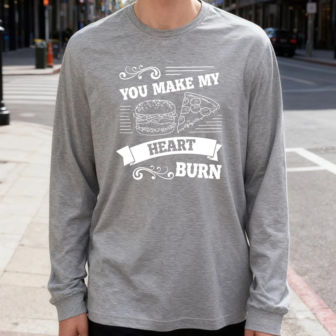 You Make My Heart Men's Long Sleeve Tee 100% Cotton 180g Crew Neck Casual Daily Style Soft and Breathable