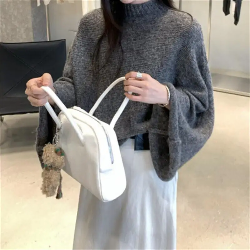 

Women's Loose Sweaters Batwing Sleeve Half Turtleneck Knit Tops Autumn Winter Pullover Ladies Fashion Coat Girl Lazy Knitwear