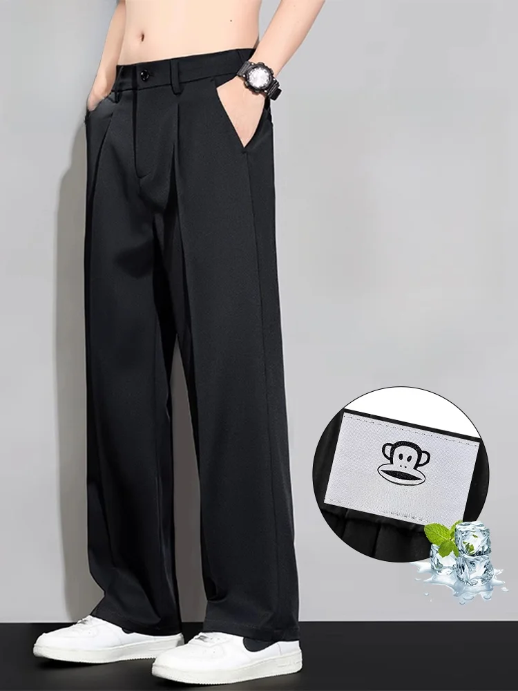 

Мужские повседневные брюки PaulFrank из ледяного шелка, тонкие, свободного кроя, прямые, летние, удобные, дышащие, легкие