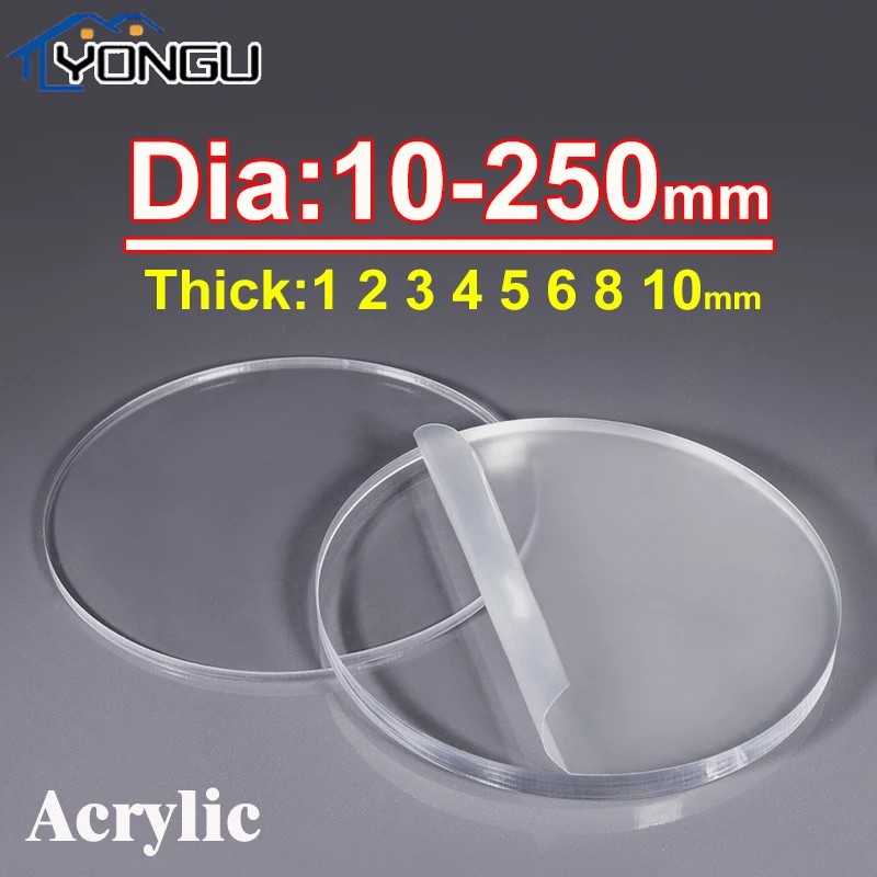 Ronde transparante acrylplaat Plexiglas Plastic bord Dia 10 mm-250 mm Dikte 1 2 3 4 5 6 8 10 mm