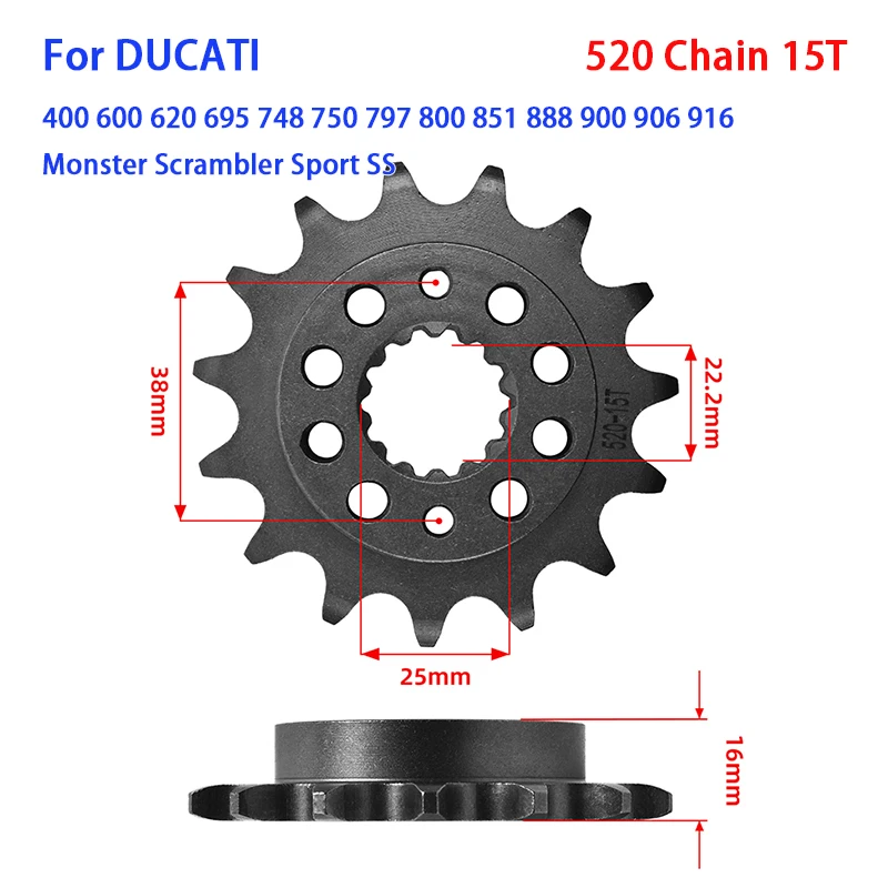 Motorcycle 520 15T Front Sprocket for DUCATI Monster Scrambler 400 600 620 695 748 750 797 800 851 888 900 906 916 Sport SS