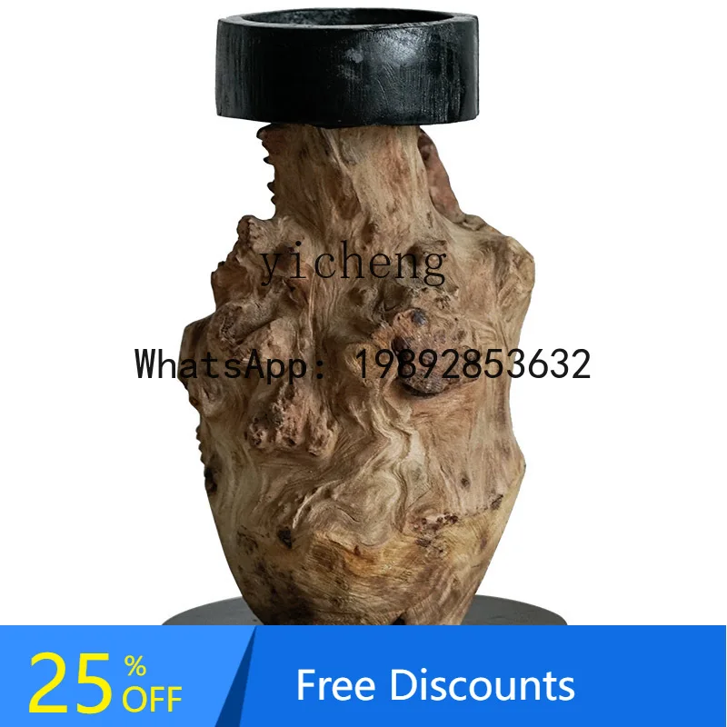 X1Vintage Root Carving Candle Holder Deadwood Carving Wabi-Sabi Style Ornament Home Decor