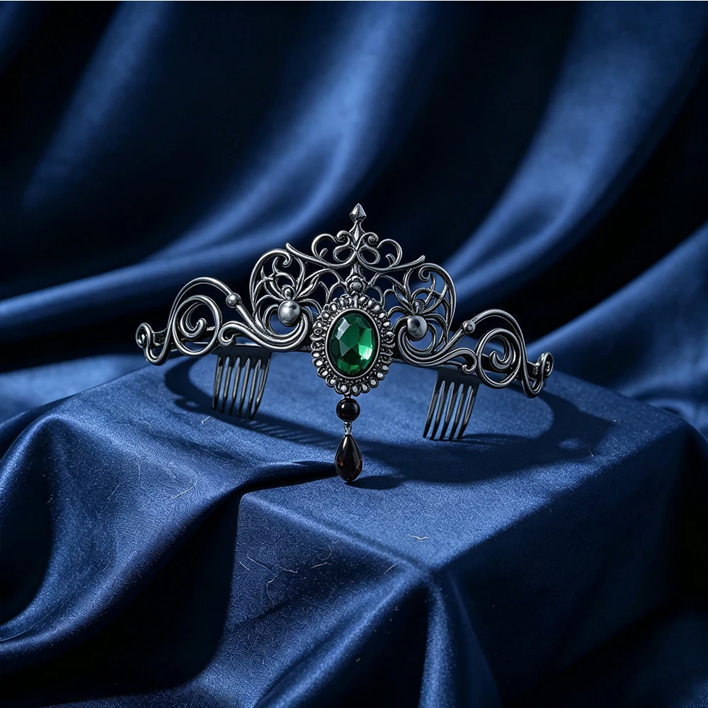 1pc Antique Black Alloy Spider Tiara Crown Dark Queen Cosplay Headdress Halloween Costume Party Hair Ornaments With Comb view 2
