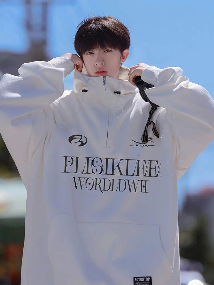 

Мужская толстовка-худи на молнии с высоким воротником, свободного кроя, в американском повседневном стиле, весна-осень