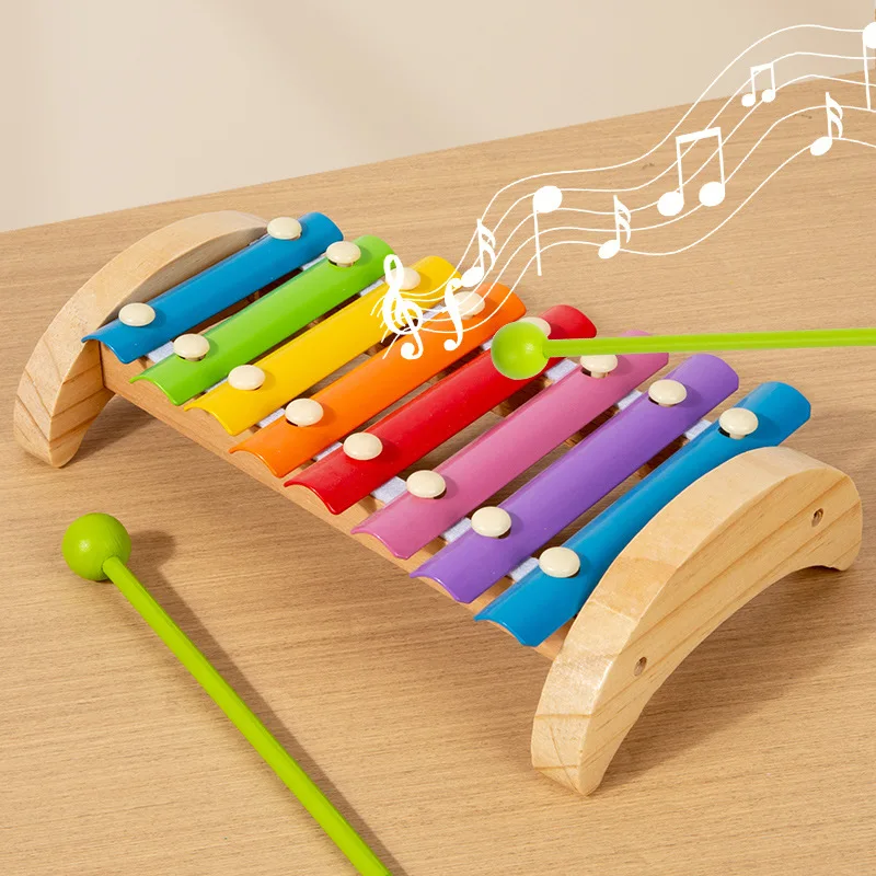 1 Juego de xilófono de madera de arcoíris de 8 tonos, instrumento Musical de juguete para niños, juguetes de percusión de educación temprana, desarrollo de sonido para bebé