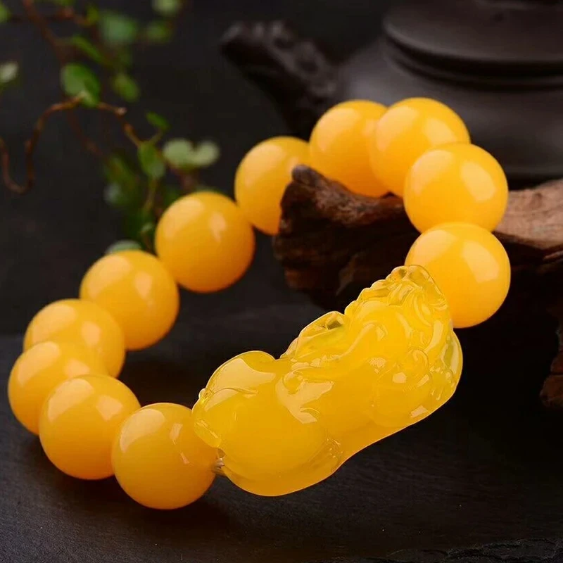 

Beeswax Chicken Oil Yellow Oyster Hand String Men Bracelets Round Bead Bracelet Lovers Atmospheric National Style Charm Bracelet