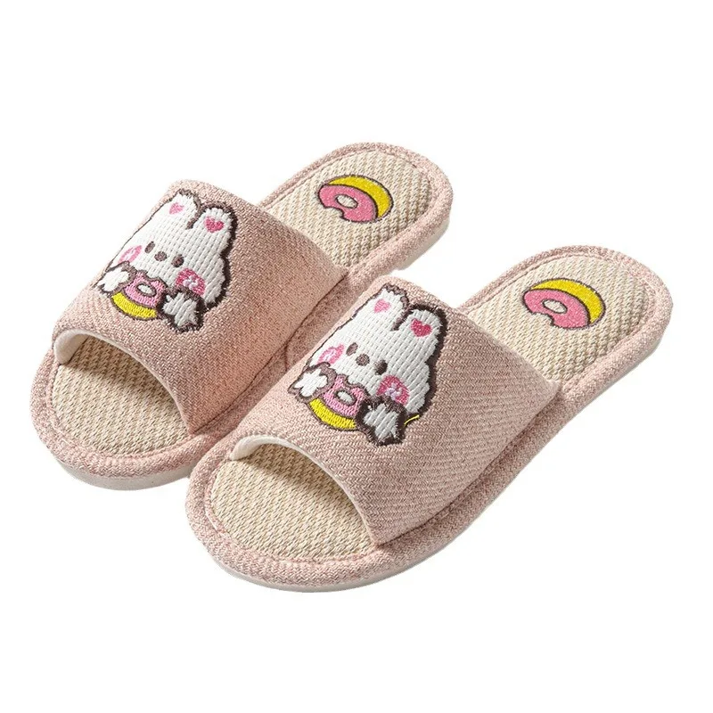 Linen Women Home Slippers Summer Flat Living Room Sandals Lightweight Comfortable Non-Slip Slides Indoor House Female Slippers