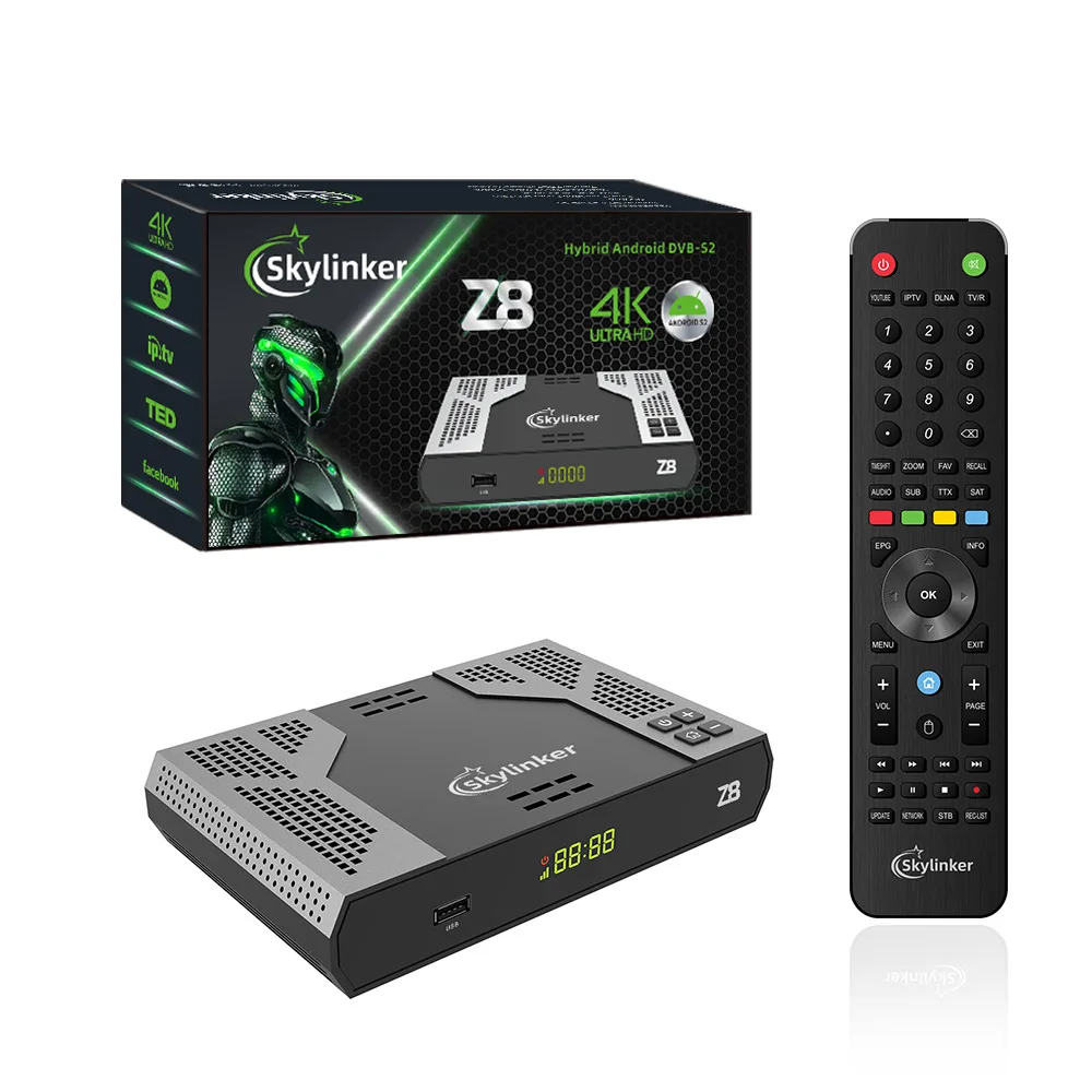 Skylinker Z8 Hybrid Android DVB-S2 HD 4K TV Box مع H.265 2G + 16GB 5G Wifi OTT DVB-S2 جهاز استقبال الأقمار الصناعية vs RockTek G2