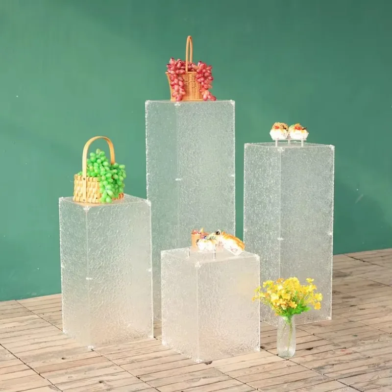 4 PCS Acrylic Water Ripple Flower Stand Square Pedestal Cylinder Pillar Column Riser Cube Plinth Stand For Wedding Party