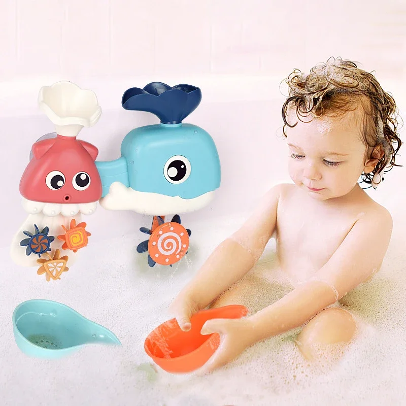 Kids Bath Toys Bathtub Shower Whale Waterwheel Spray Toys For Children Summer Water Playing Bathroom Educational Brinquedos