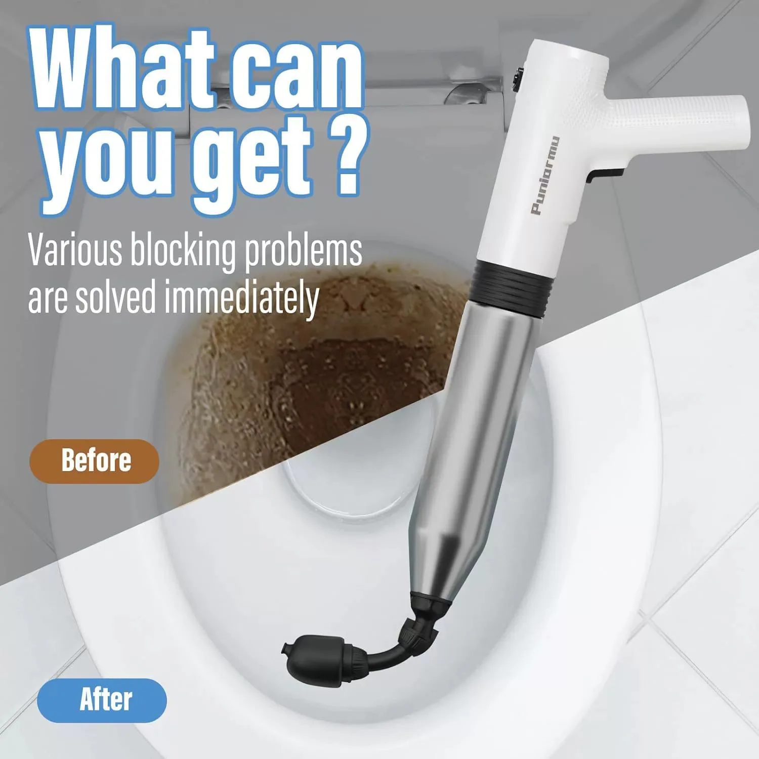Stainless Steel Air Pressure Drain Unclogger, Integrated Pipe Dredge Tool, Household Sewer Cleaner for Toilet Bathroom