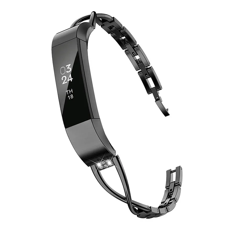 สำหรับสายรัดข้อมืออุปกรณ์เสริมผ้าคาดสายรัดข้อมือ (สีดำ) สำหรับ Fitbit alta/fitbit Alta HR ผู้หญิงขนาดเล็กเปลี่ยนโลหะ