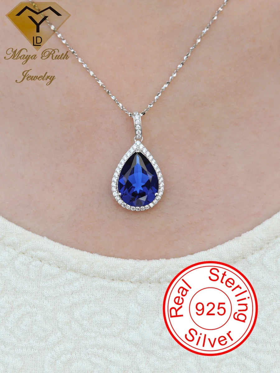 

Created Sapphire Gemstone Pendant Real 925 Sterling Silver Party for Women Anniversary Gifts Sparkling Aesthetic Female Necklace