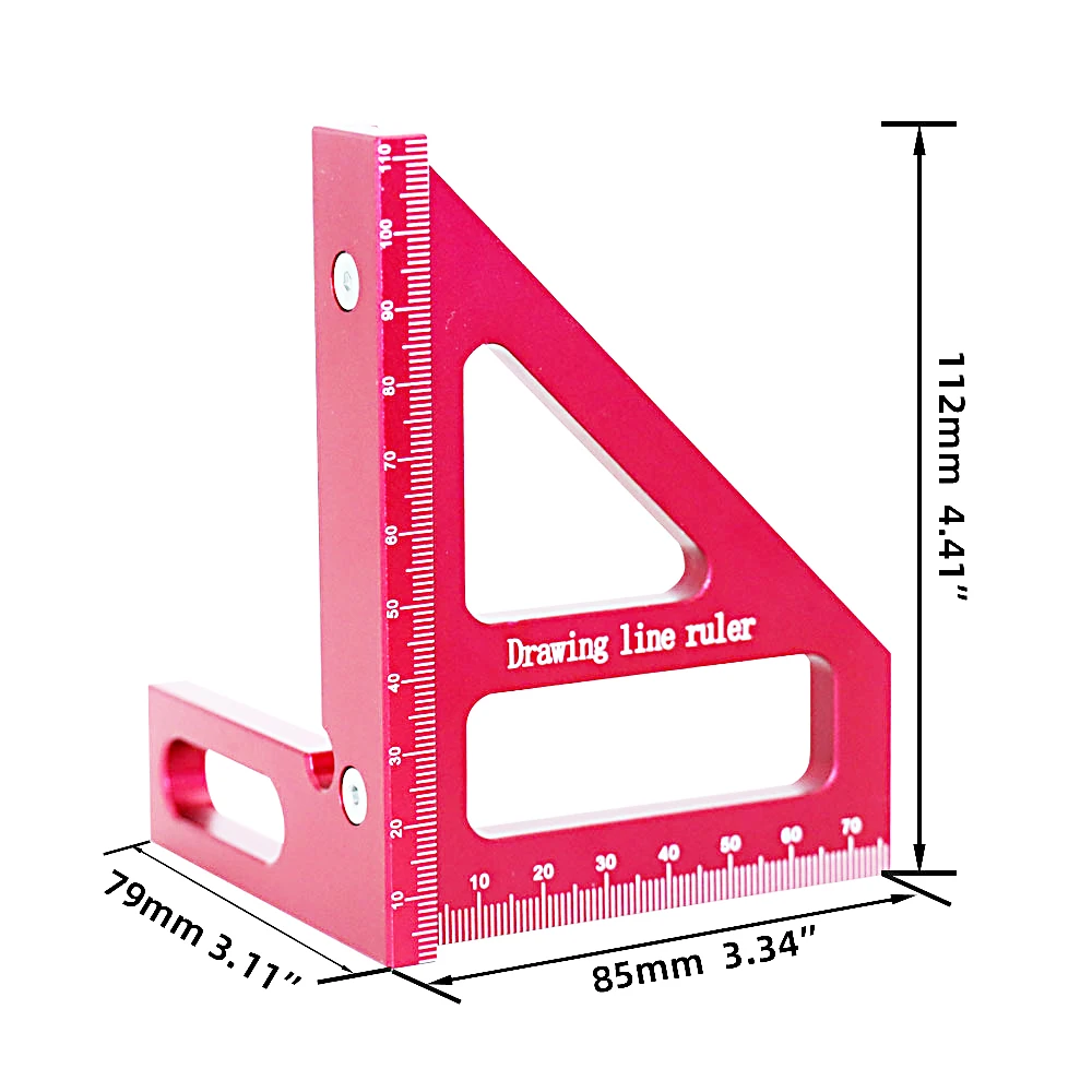 90° 45° Aluminum Alloy Measuring Tool High-precision Bevel Woodworking Triangle Ruler Protractor Right Angle Scale Marking Tool