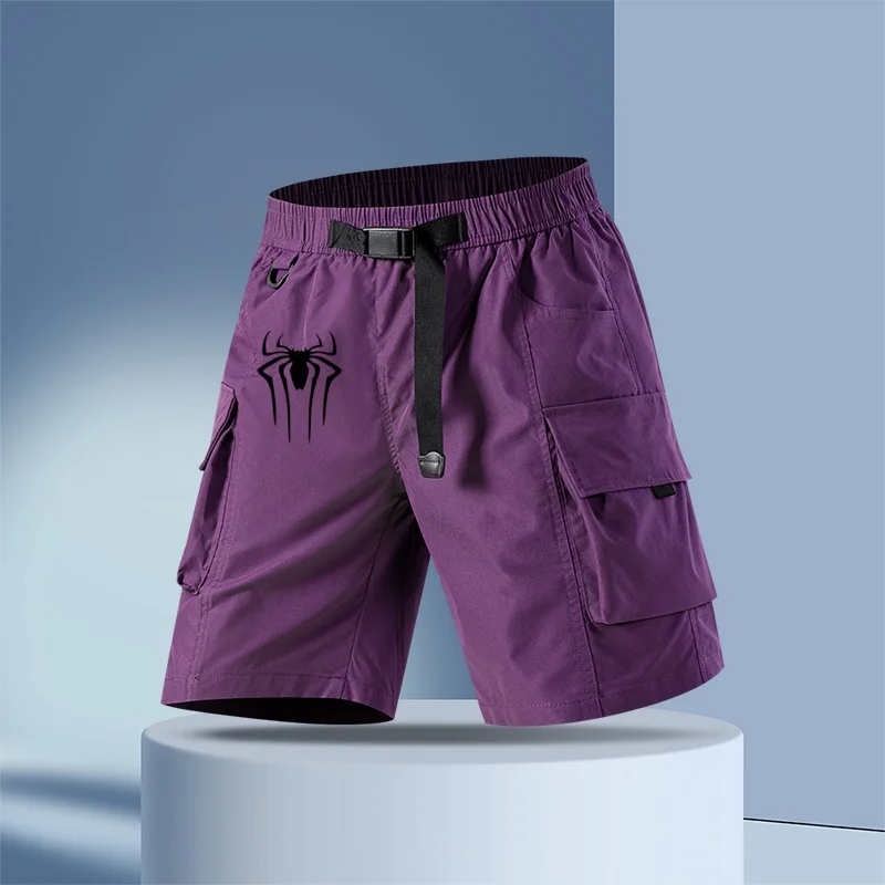 Pantalones cortos de skate, pantalones cortos casuales de verano con cinturón, pantalones de trabajo con bolsillos grandes para hombre, pantalones cortos transpirables tipo Bermuda de pierna recta
