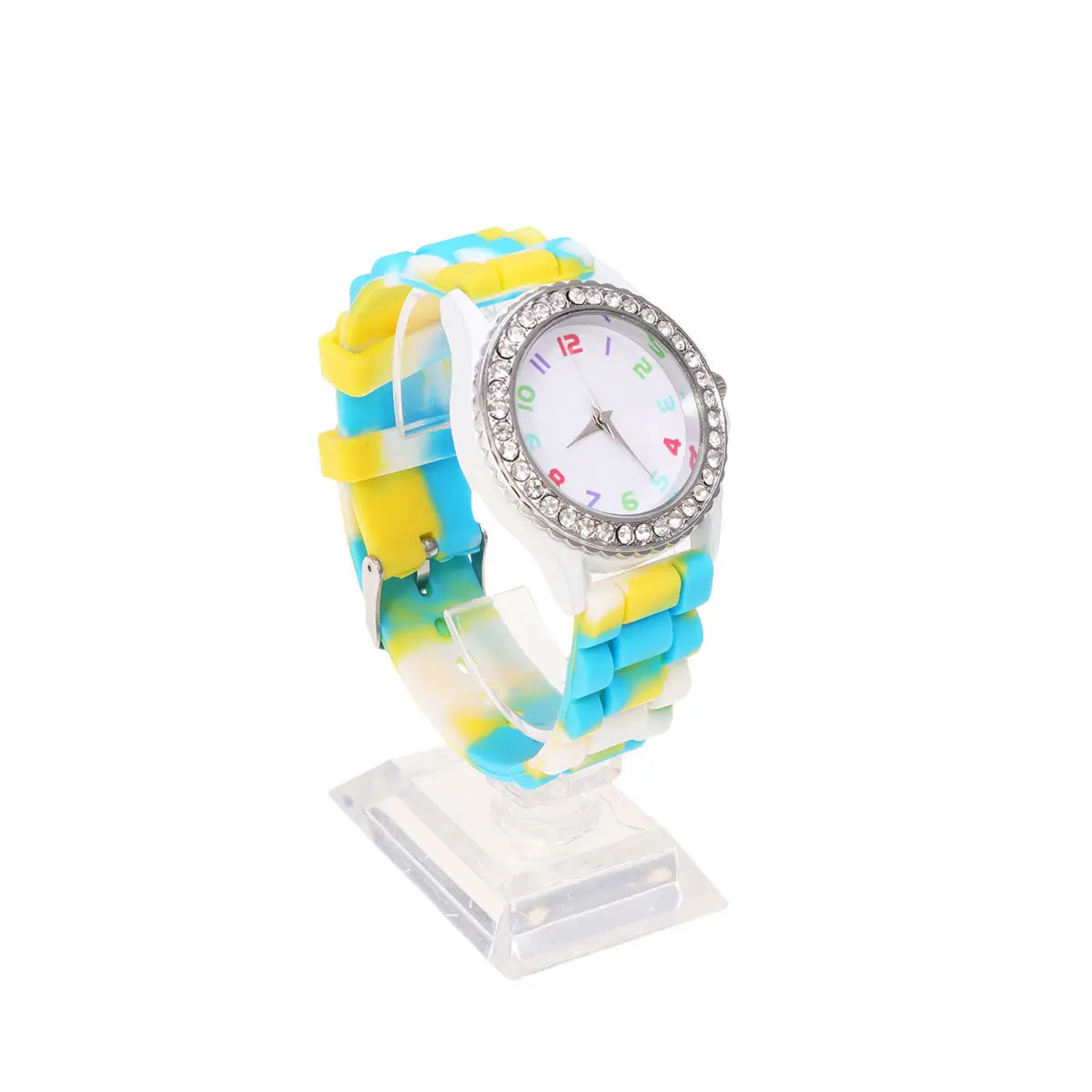 White Camo Silicone Watch for Women Diamond Studded Stylish Quartz Wristwatch Comfortable Birthday Christmas Gift Choice