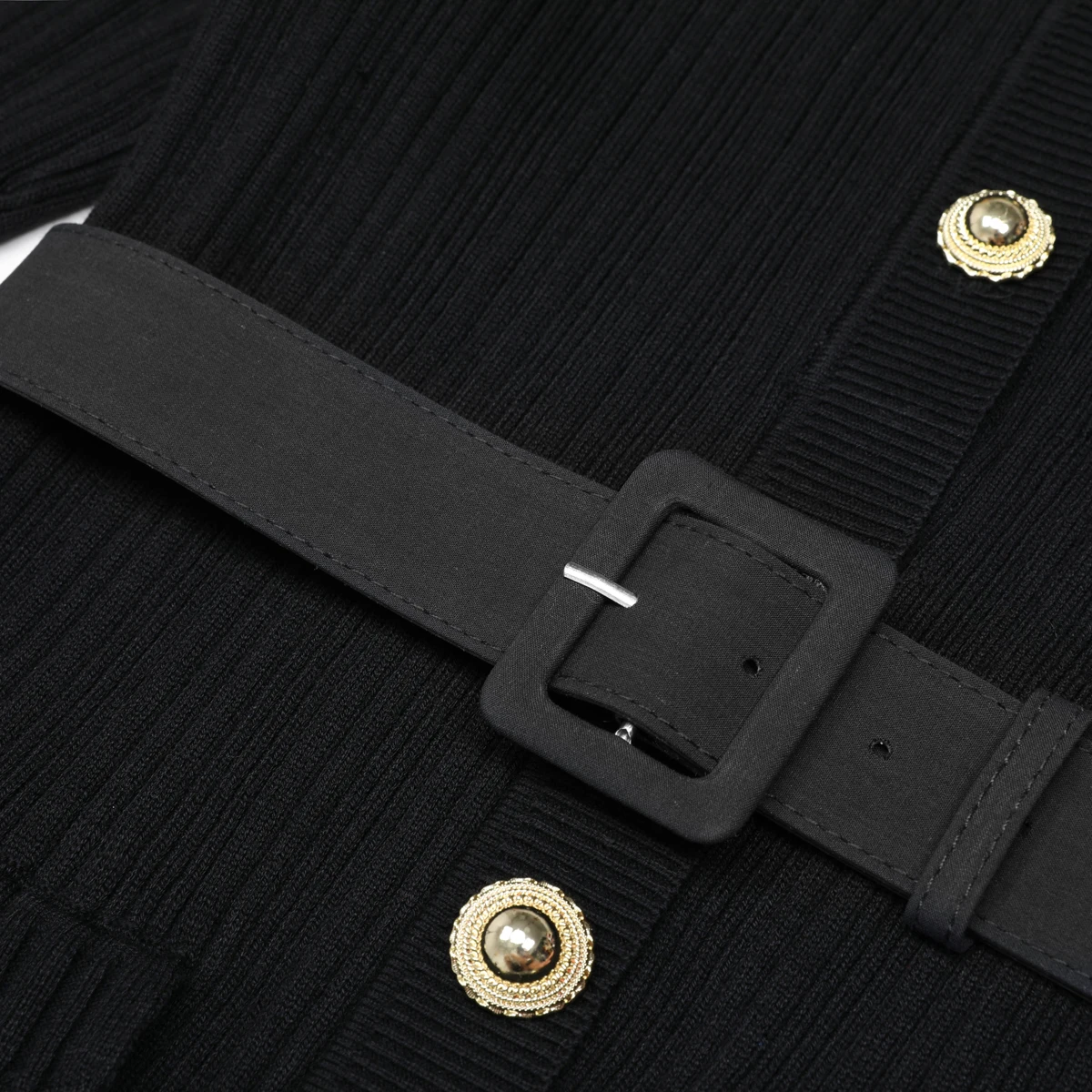 高品質春秋新作ファッショナブル通勤長袖ラウンドネックベルト付きニット多用途スリムフィットロングワンピース