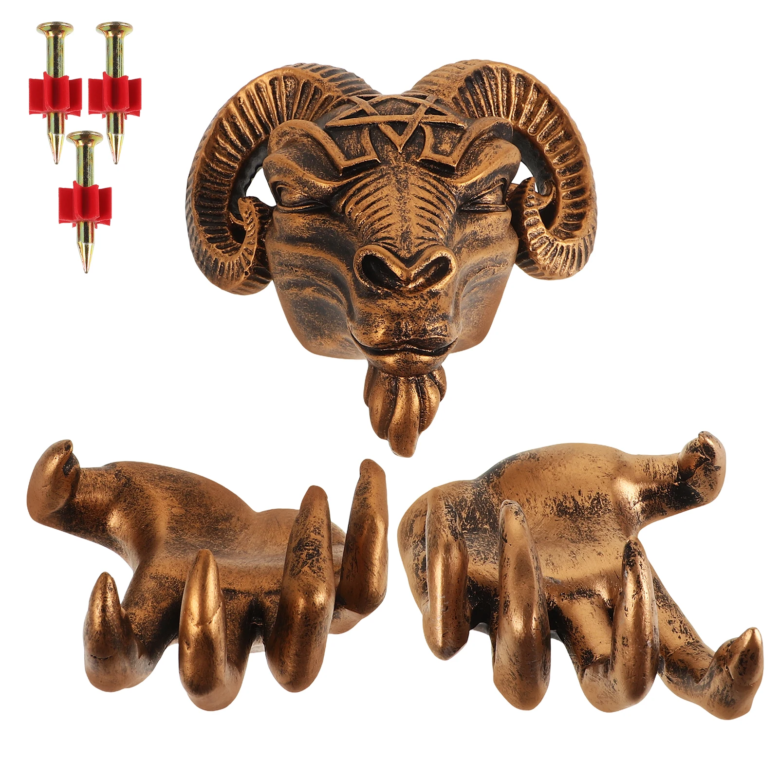 

Sheep Head Wall Decor Set of 3 Resin Goat Skull Sculpture Halloween Decoration Creepy Horror Room Art Animal Statue