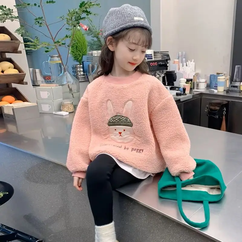 

Girls' Kids' Stylish Autumn/Winter Fleece-Lined Thickened Cartoon Fluffy Korean Style Warm Pullover Sweatshirt