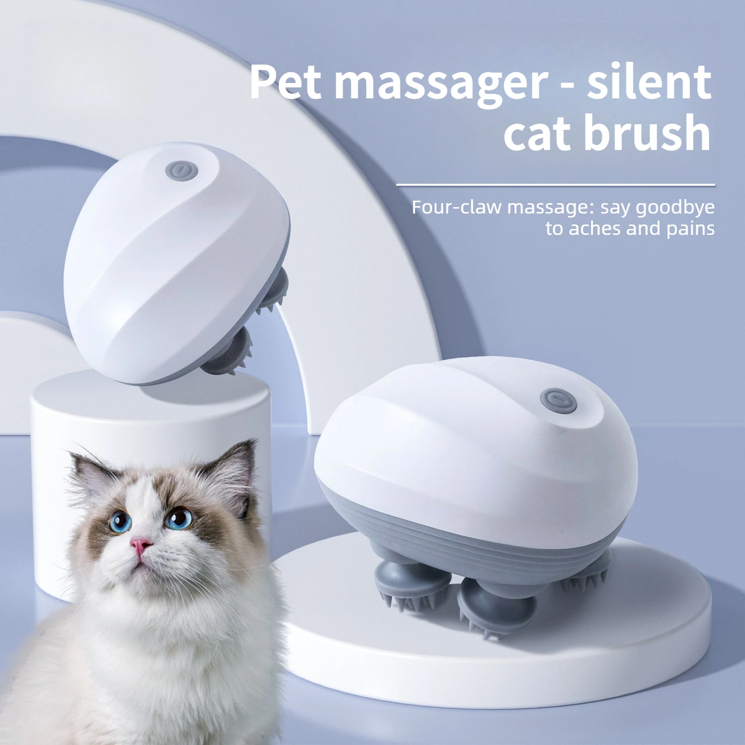 Smart Cat Massager Smart Waterproof Low Noise Massage Tool Multi-Functional for Head, Cheek & Full Body Grooming