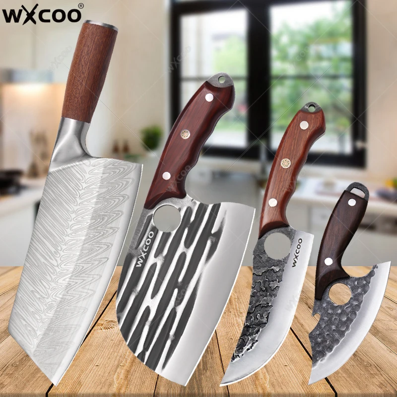 WXCOO Stainless Steel Boning Knife Forged Kitchen Knife Professional Chef Knife Butcher Cleaver Sharp Cutting Chopping Knives