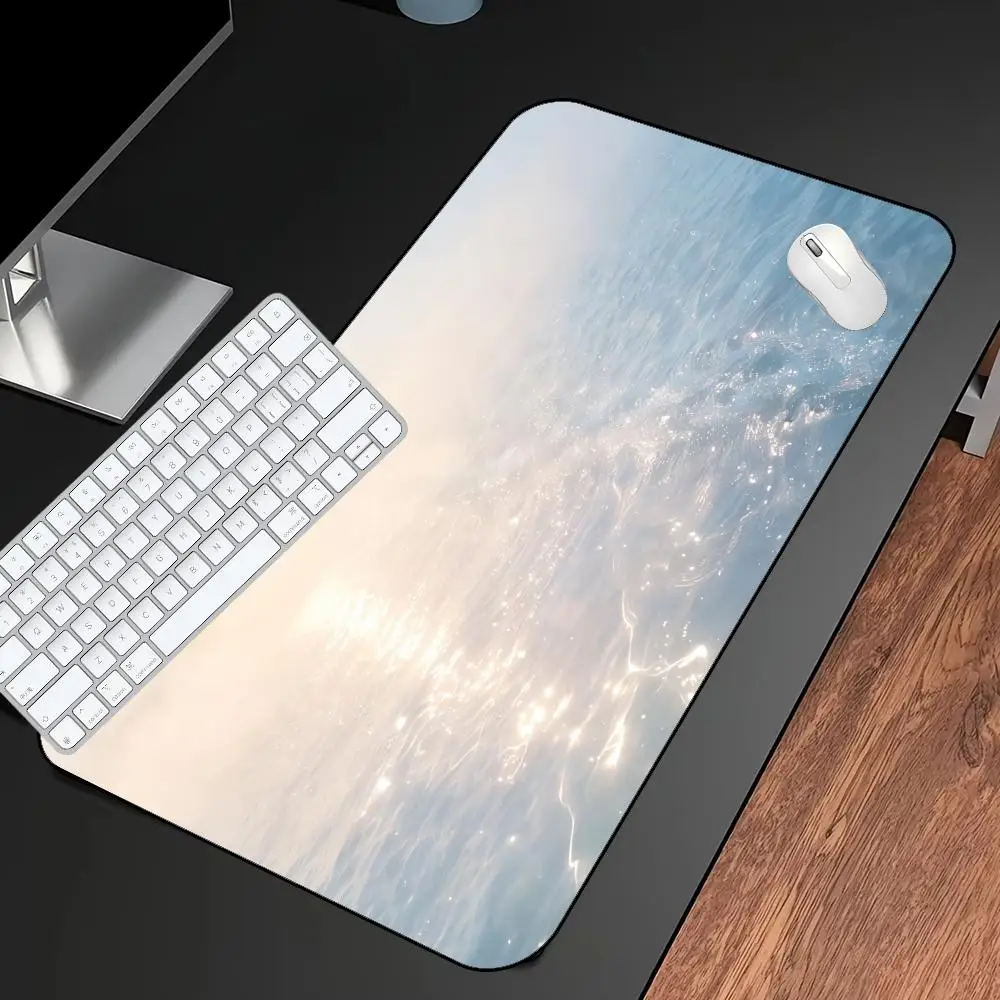 Shimmering Sea Water Large Extended Desk Pad Aesthetic Ocean Glitter Surface XXL Gaming Mouse Pad Non Slip Rubber Keyboard Mat