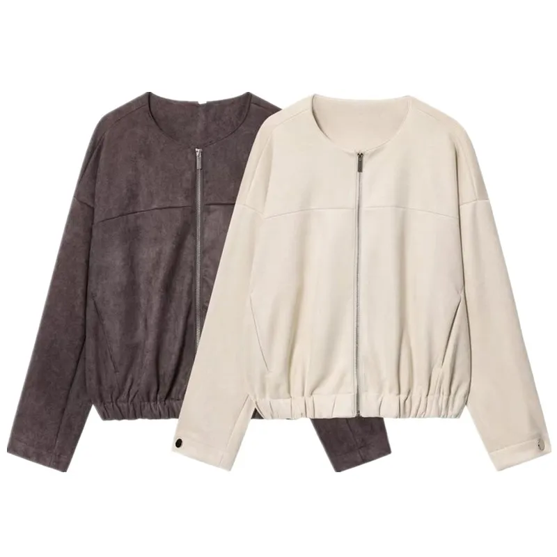 Chaqueta de Moda Otoño 2025 para Mujer, con Cierre y Cuello Redondo, Prenda Exterior Versátil, Nuevo Modelo, Abrigo Corto Ele...