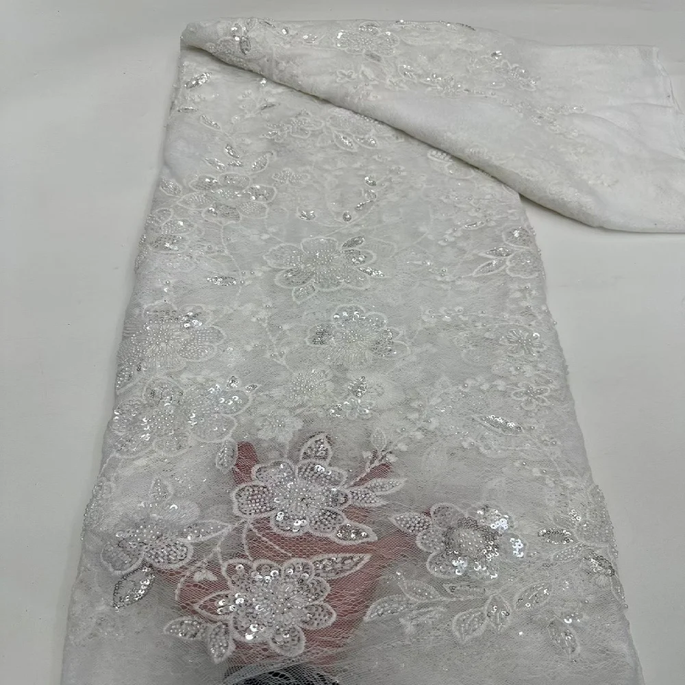 

Роскошная африканская кружевная ткань с блестками, высокое качество, 2026, вышивка бисером, французское хлопковое кружево для свадебного платья