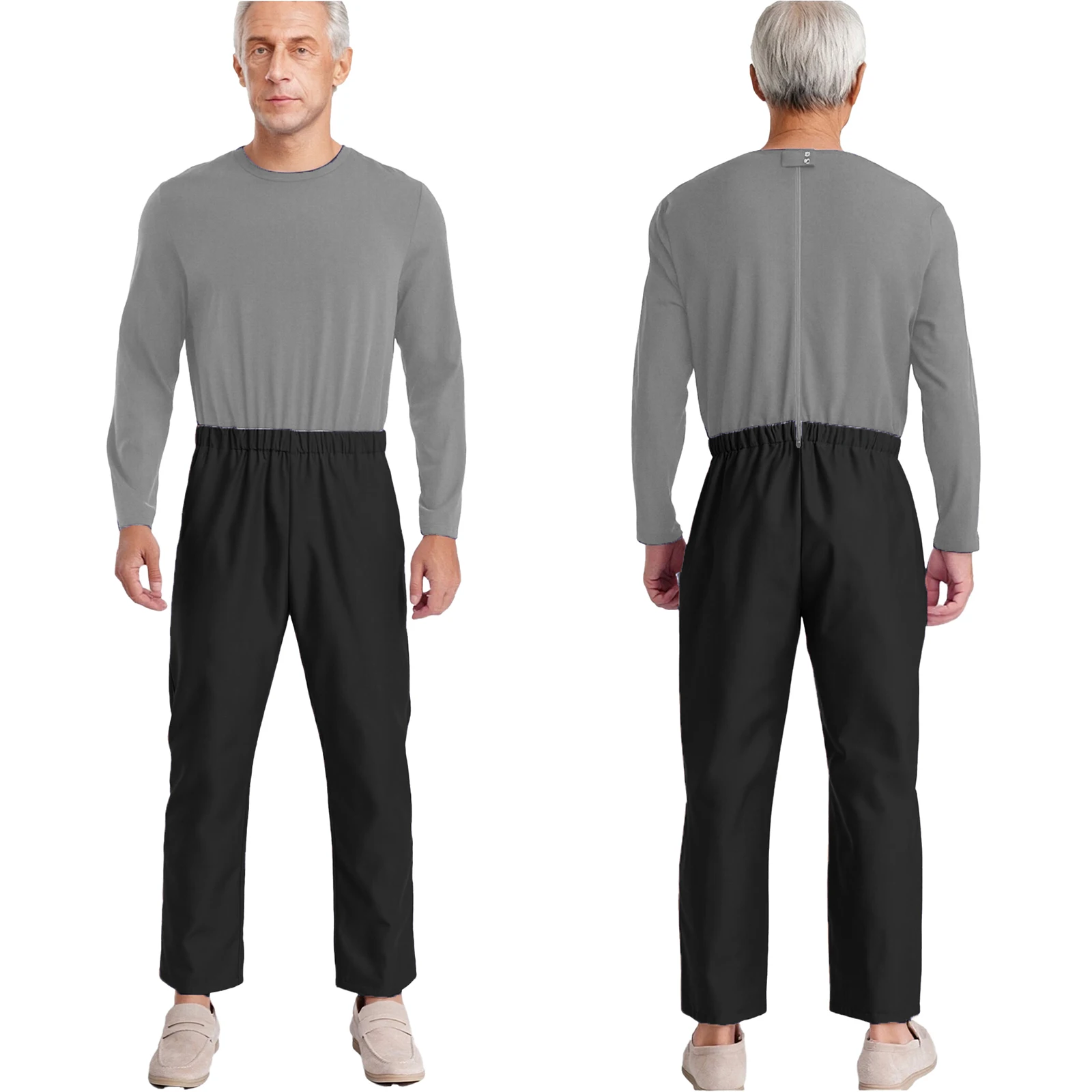 

Мужской комбинезон для пожилых людей и людей с особыми потребностями, с длинными рукавами, на молнии сзади, для пациентов с альцгеймером и ограниченными возможностями