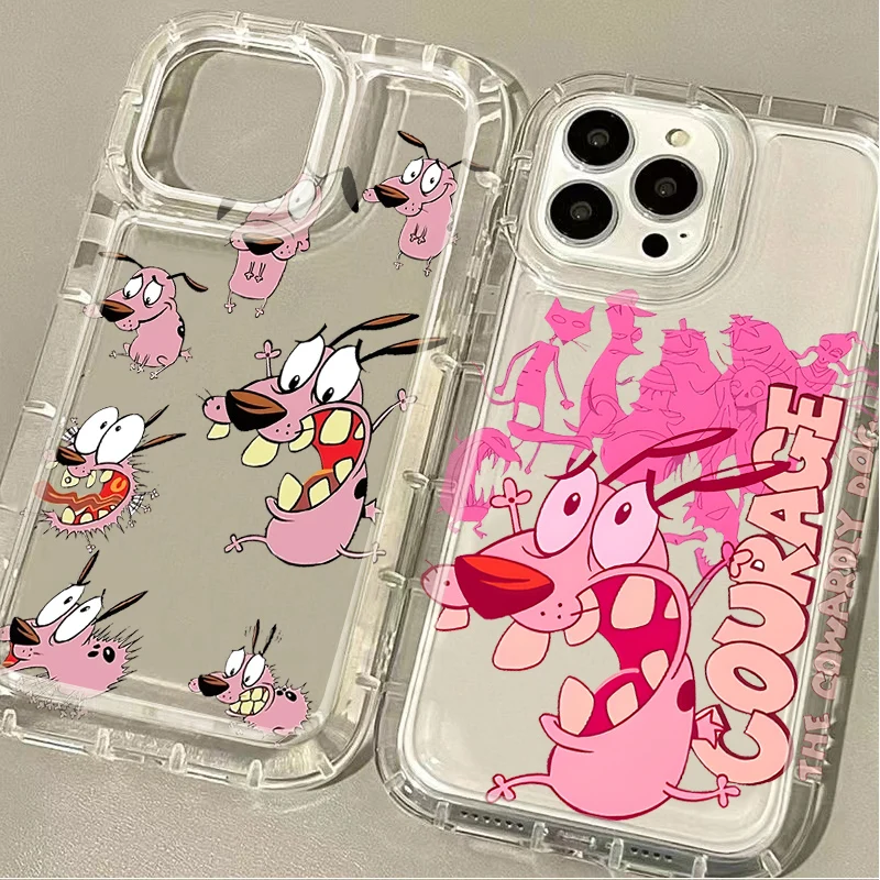 Courages Cowardly Dog Cartoon Case For iPhone 16 15 14 13 12 11 Pro Max XS X XR 8 7 Plus SE 2020 Shockproof Clear Silicone Cover